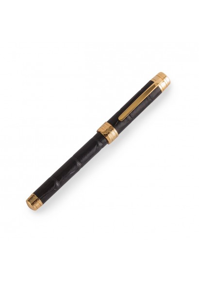 Stylo plume cuir Doré Alligator noir Stylo plume cuir Doré Alligator noir